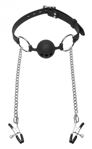 Silicone Breathable Ball Gag and Nipple Clamps