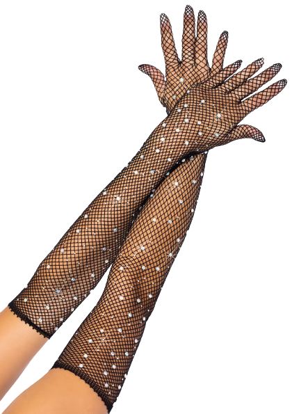 Rhinestone Fishnet Long Gloves