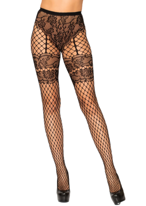 Lace French Cut Faux Garter Net Tights